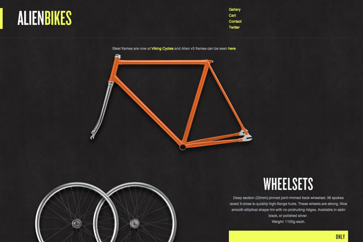 Alien Bikes website preview